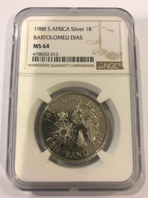 1988 UNC Silver R1 - Bartolomeu Dias - NGC Graded M64 - Hard To Find In UNC.