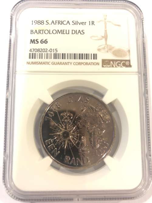 *** 2nd Finest Grade *** 1988 UNC Silver R1 - Bartolomeu Dias -NGC Graded M66 - Hard To Find In UNC.