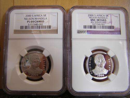 2 X NELSON MANDELA 2000 R5 COINS GRADED BY THE NGC - WINNER TAKES BOTH COINS.