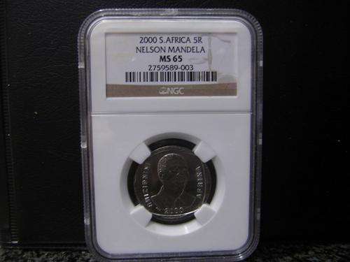 " 2nd Finest Grade " Nelson Mandela 2000 R5 - NGC Graded MS65 - Only 5 X Coins Graded Higher @ MS66.