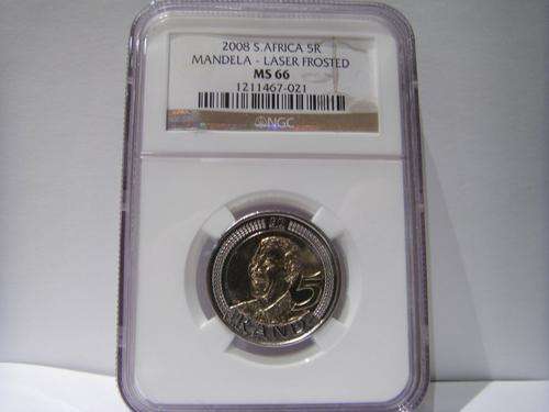 *** FINEST GRADE *** LASER FROSTED - MS66 MANDELA 90TH BIRTHDAY R5