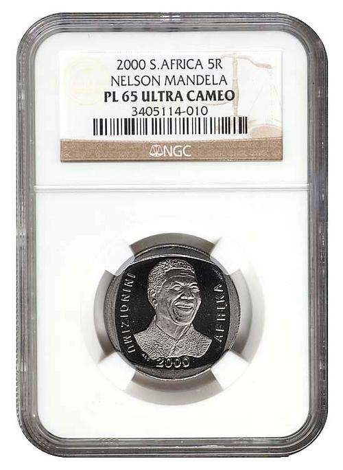 " Very High Grade " Nelson Mandela 2000 R5 - NGC PL65 Ultra Cameo. Crazy R1 Start.