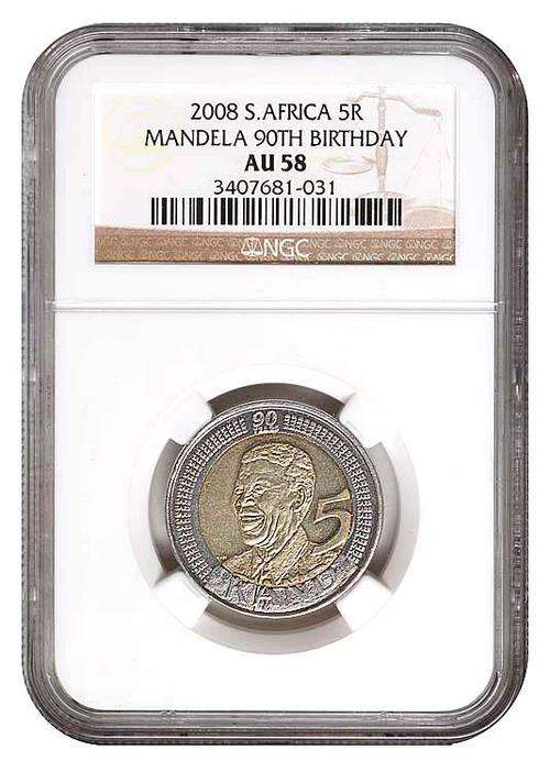 Nelson Mandela 90th Birthday R5 - NGC Graded AU58