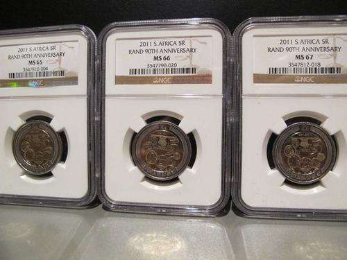 *** SARB 90th Anniversary R5 Set *** NGC Graded MS65, MS66, MS67 - All 3 Coins on One Auction.