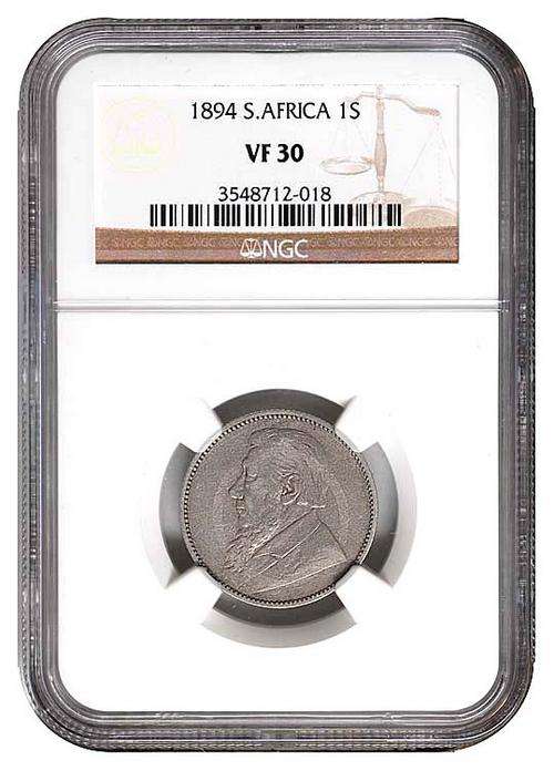 " Very Fine " Z.A.R. 1894 One Shilling - NGC Graded VF30 - Hern's VF Value = R2,000.00