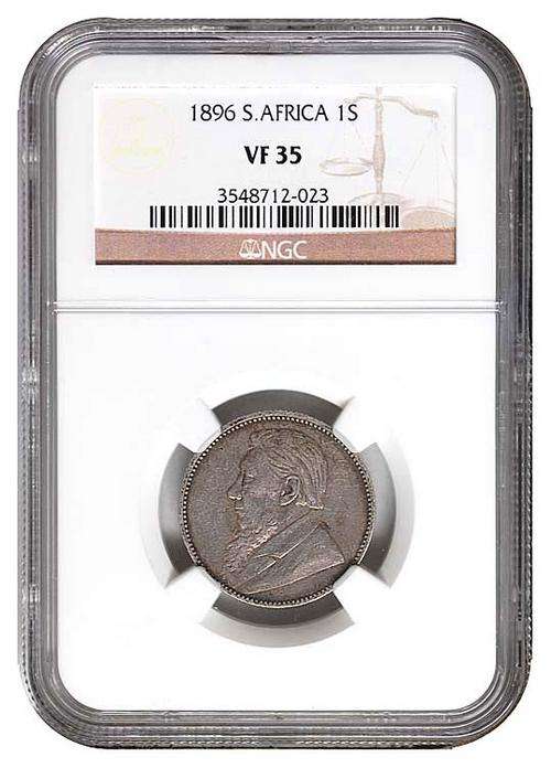 " Very Fine - Key Date " Z.A.R. 1896 One Shilling - NGC Graded VF35 - R1 Start.