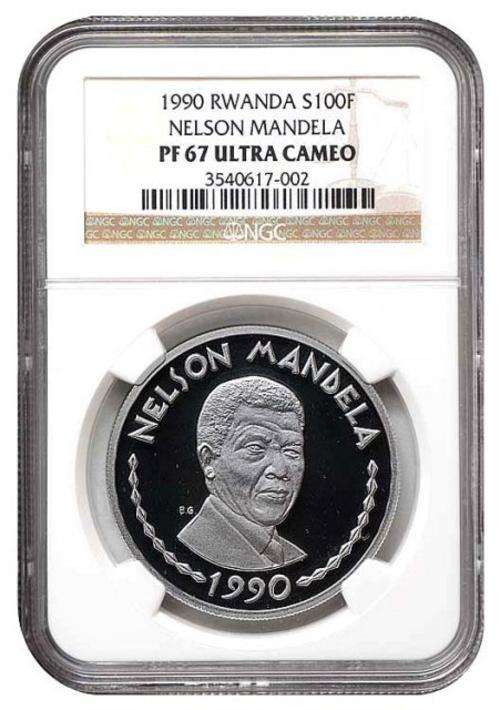 " Low Mintage - 5000 " Nelson Mandela - NGC Graded PF67 Ultra Cameo - Rwanda 100 Francs - R1 Start.