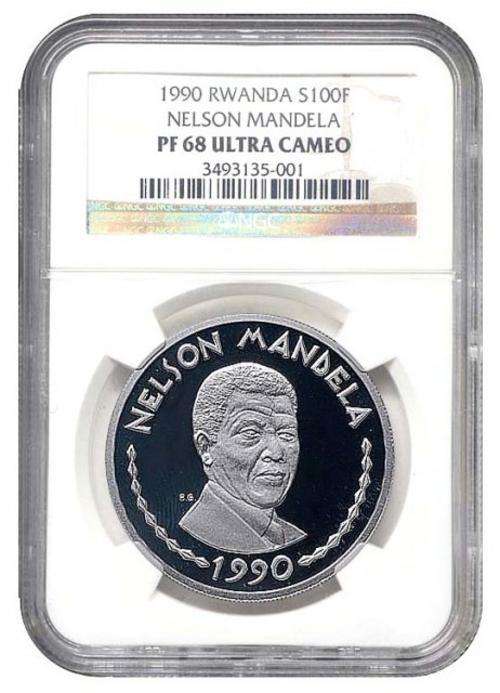 " Low Mintage - 5000 " Nelson Mandela - NGC Graded PF68 Ultra Cameo - Rwanda 100 Francs