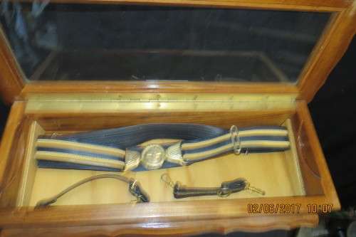 SAAF DAGGER AO1 G BRITS 10/06/63- 31/3/89 RETIRED IN MAHOGONY DISPLAY CASE. AL BELT INCLUDED