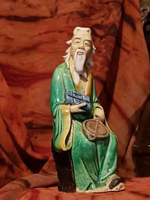 Chinese Mudman Figure ~ Man with Scroll and Fan Man with Scroll and Fan ~ c1900