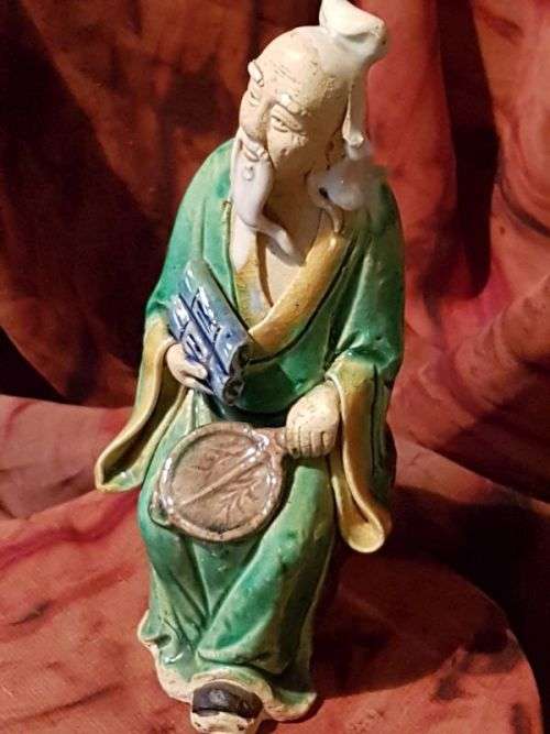 Chinese Mudman Figure ~ Man with Scroll and Fan Man with Scroll and Fan ~ c1900