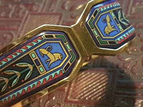 MICHAELA FREY Greco-Roman Contessa Clasp Bangle ~ 24K Gold Plated Fire Enamel Finish ~ Austrian