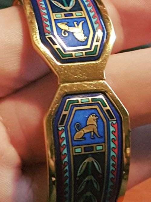 MICHAELA FREY Greco-Roman Contessa Clasp Bangle ~ 24K Gold Plated Fire Enamel Finish ~ Austrian