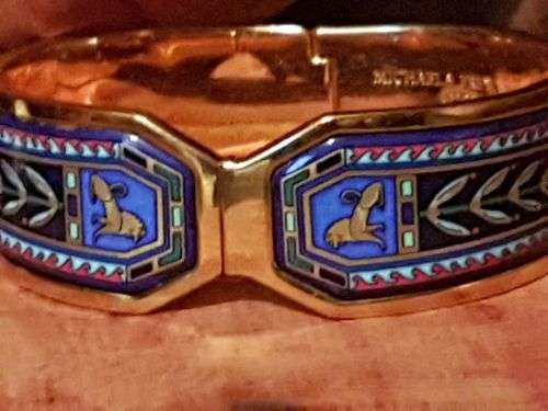 MICHAELA FREY Greco-Roman Contessa Clasp Bangle ~ 24K Gold Plated Fire Enamel Finish ~ Austrian