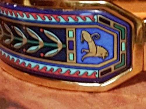 MICHAELA FREY Greco-Roman Contessa Clasp Bangle ~ 24K Gold Plated Fire Enamel Finish ~ Austrian