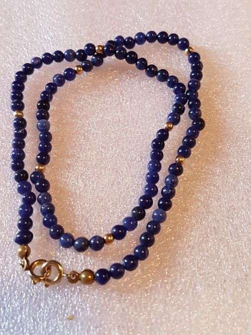 Classic Vintage Lapis Lazuli Bead Necklace with Gold Accent Beads