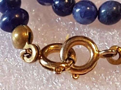 Classic Vintage Lapis Lazuli Bead Necklace with Gold Accent Beads