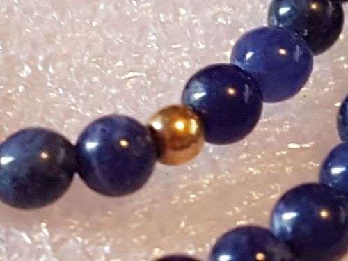 Classic Vintage Lapis Lazuli Bead Necklace with Gold Accent Beads