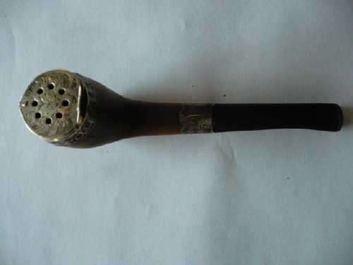 Antique Smoking Pipe with Ornate Silver Hallmarked Mounts