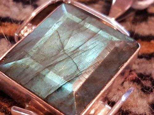 Stunning and Unique Pendant ~ Iridescent Labradorite Stone Bevel-set and Framed in Sterling Silver