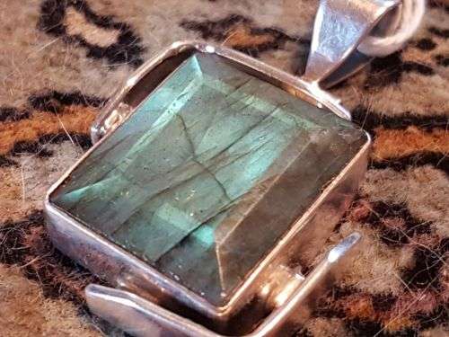 Stunning and Unique Pendant ~ Iridescent Labradorite Stone Bevel-set and Framed in Sterling Silver