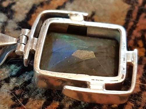 Stunning and Unique Pendant ~ Iridescent Labradorite Stone Bevel-set and Framed in Sterling Silver