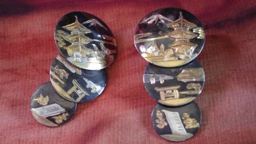 Vintage Japanese Shakudo Damascene K24 Gold Inlay SIlver Screwback Earrings
