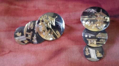 Vintage Japanese Shakudo Damascene K24 Gold Inlay SIlver Screwback Earrings