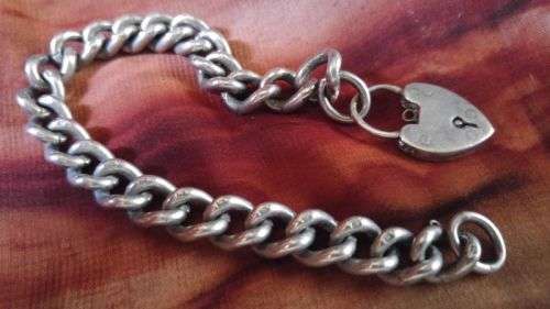 Chunky and Heavy 925 Silver Heart and Lock Bracelet