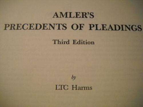 Amler's precedents of pleadings. Author: L T C Harms; J H Hugo Publisher: Durban : Butterworths, ©1989. Edition/Format:  Book : English : 3rd ed. Subjects      Actions and defenses -- South Africa -- Digests.     Complaints (Civil procedure) -- South Africa -- Digests.     Pleading -- South Africa -- Digests.  Description: 397 p. ; 25 cm. Other Titles: Precedents of pleadings.