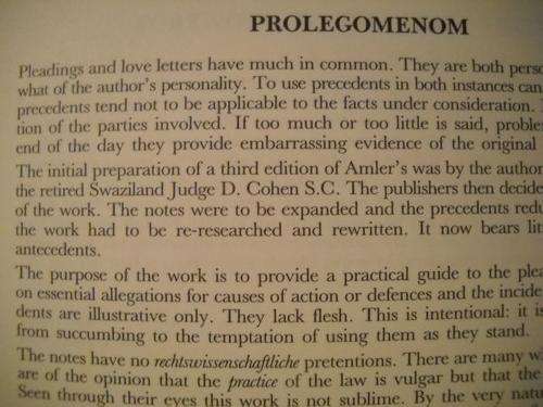 Amler's precedents of pleadings. Author: L T C Harms; J H Hugo Publisher: Durban : Butterworths, ©1989. Edition/Format:  Book : English : 3rd ed. Subjects      Actions and defenses -- South Africa -- Digests.     Complaints (Civil procedure) -- South Africa -- Digests.     Pleading -- South Africa -- Digests.  Description: 397 p. ; 25 cm. Other Titles: Precedents of pleadings.