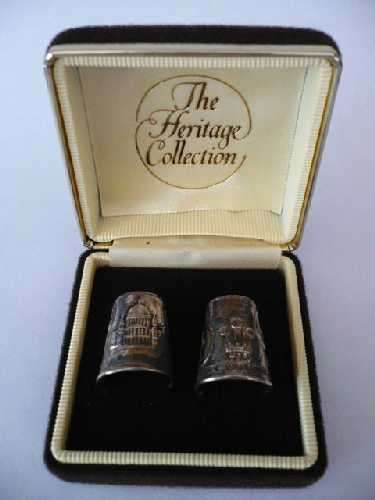 RARE BOXED SET!! 1981 Birmingham Hallmark Royal Wedding Heritage Collection ~ Silver Thimbles Set