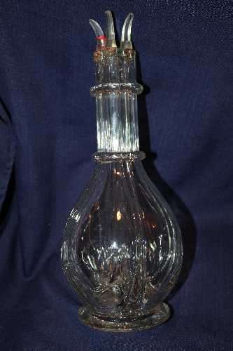 Vintage "Mohawk Fait Main" (Hand Made) Four Chamber Glass Liquor Decanter Bottle ~ France