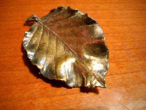 Unique Vintage 1950s Gold on Silver Flora Danica Eggert Denmark Signed Leaf Pin Brooch ~ STUNNING