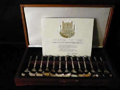 13 Hallmarked Sterling Silver Apostle Spoon Set - Original Wood Case - 1978 Limited Edition