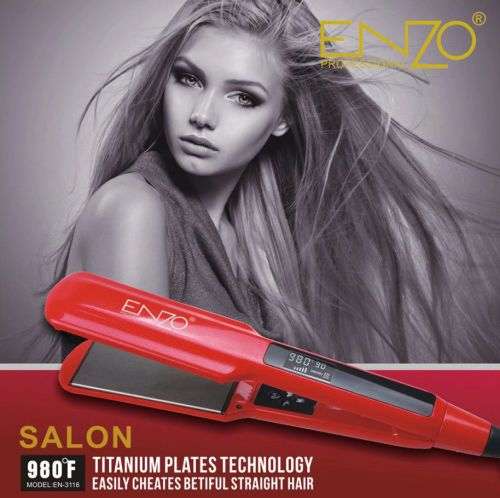 Enzo hair straightener flat iron keratin with LCD wide plate RED COLOUR