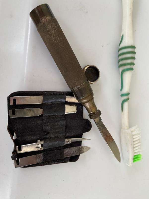 Small Pocket Brass Manicure Set in Pouch.