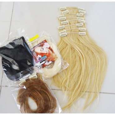 100% Human hair clip-in extensions 30cm 12" Straight 8pc set full head