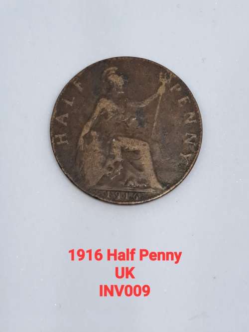 1916 HALF PENNY HM KING GEORGE V ENGLAND GREAT BRITAIN