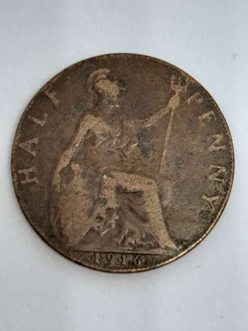 1916 HALF PENNY HM KING GEORGE V ENGLAND GREAT BRITAIN