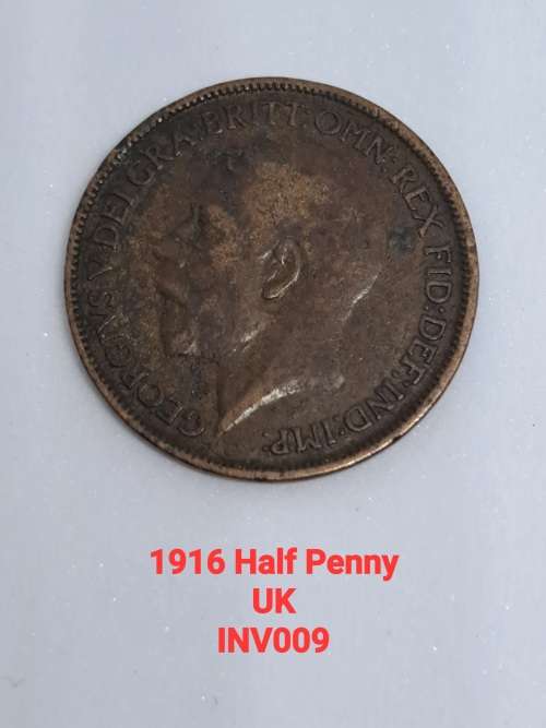 1916 HALF PENNY HM KING GEORGE V ENGLAND GREAT BRITAIN