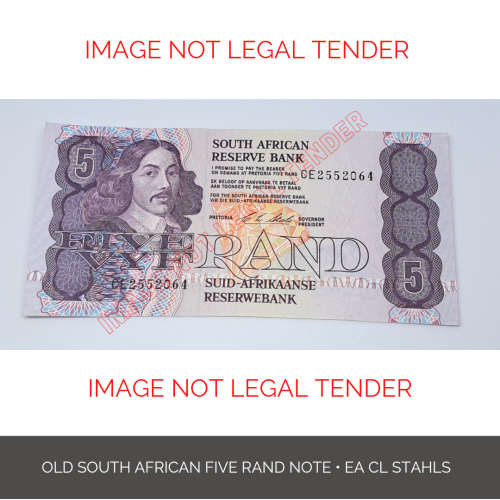 Old South African Bank Note R5 EA CL Stals