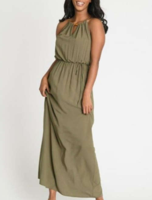 CONTEMPO KHAKI GREEN MAXI LENGTH SUMMER DRESS SIZE