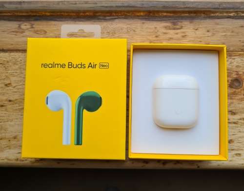 Realme Buds Air Neo with charging case.