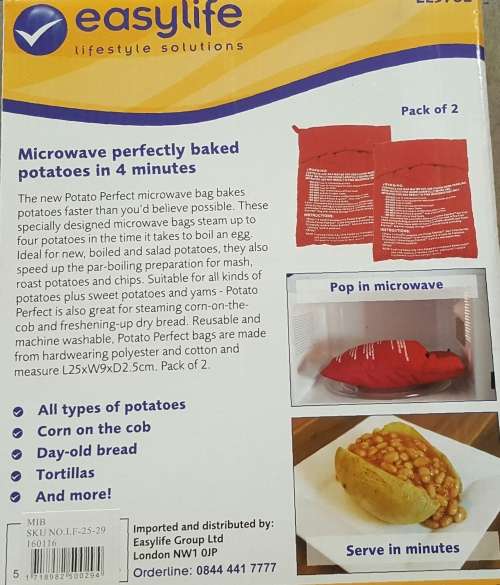 POTATO PERFECT PACK OF 2...BAKES 4 POTATOES IN JUST 4 MINUTES
