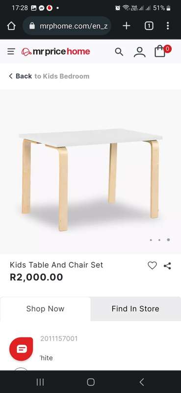 KIDS TABLE & CHAIR SET *MR PRICE*