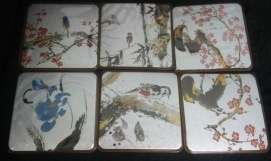 Coaster By Setsuzanshi Senda 1909-1974 (Flowers and Birds)  (+-9x9cm Square)