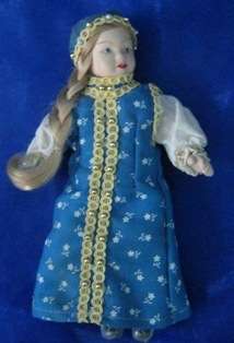 Porcelain Girl Doll in blue Traditional dress(+-22cm).
