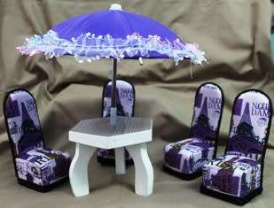 Barbie patio set  - 4 x Chairs, Table and umbrella