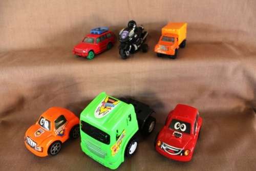 Toys - 3 Small cars/ 2 Trucks / 1 Bike (6 Items In Packet)